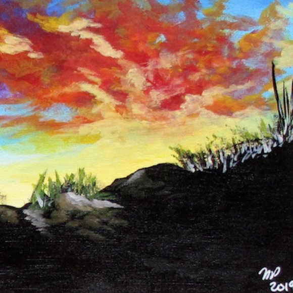 Acrylic Painting Desert Sunset Cabin 12x16 - Picture 6 of 7